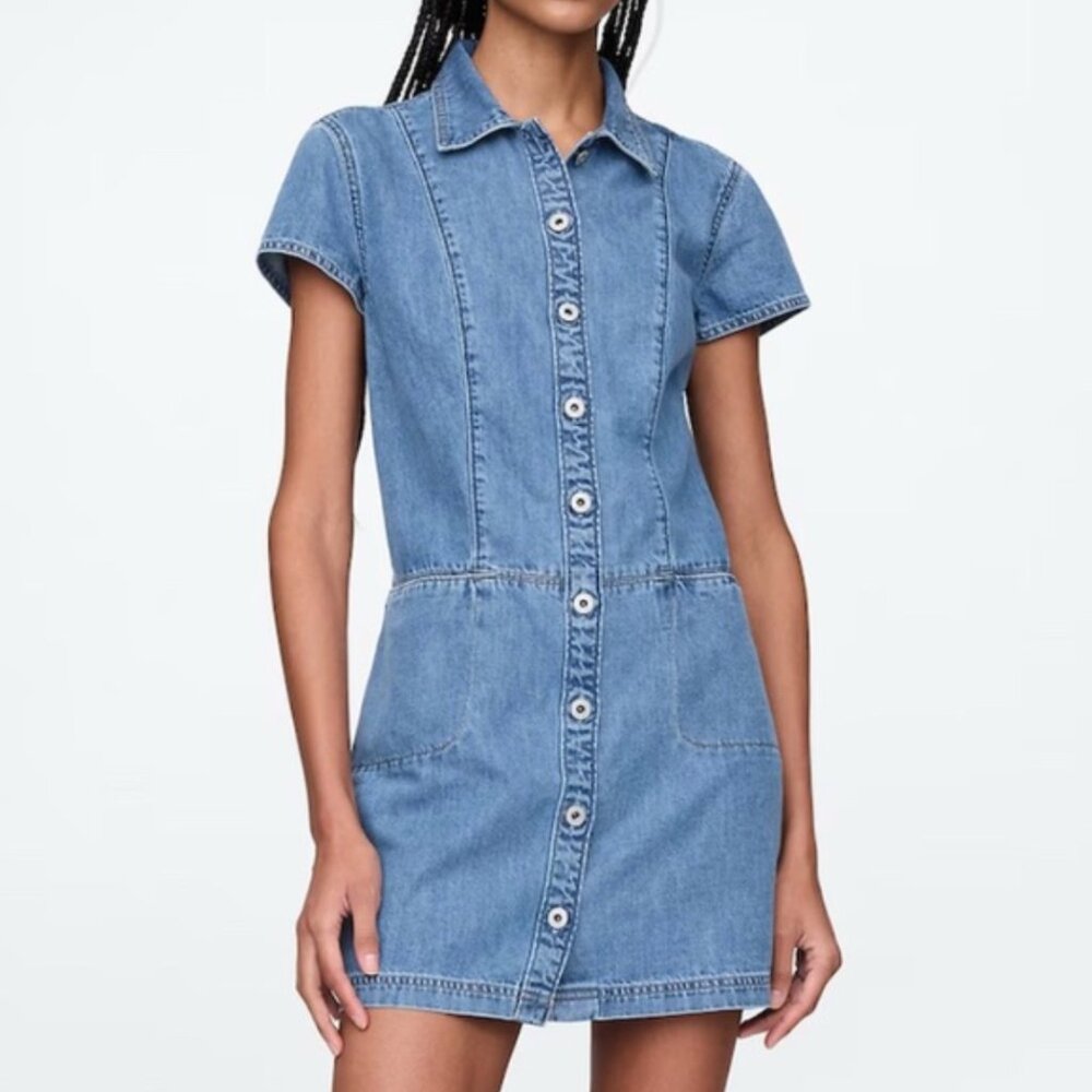 NWT GAP UltraSoft Denim Mini Shift Dress Medium Wash XS